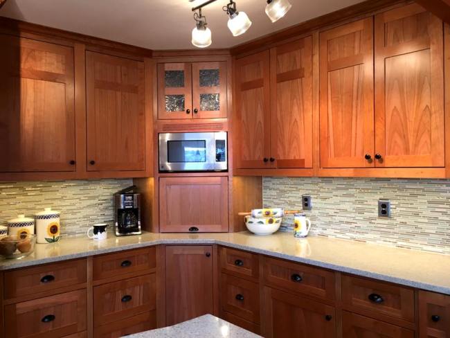 Port Orchard Kitchen Remodel with Custom Eucalyptus Wood Cabinets and Tile Backsplash